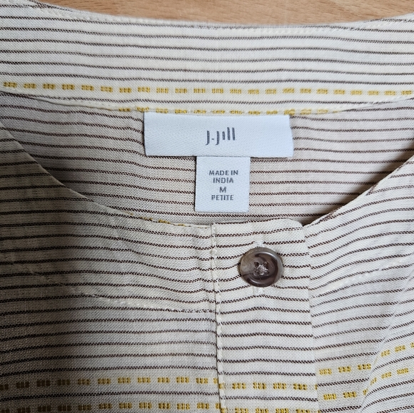 J.JILL Organic Cotton Yellow Peasant Striped Aztec Bell Sleeve Pullover Top MP - Picture 8 of 8